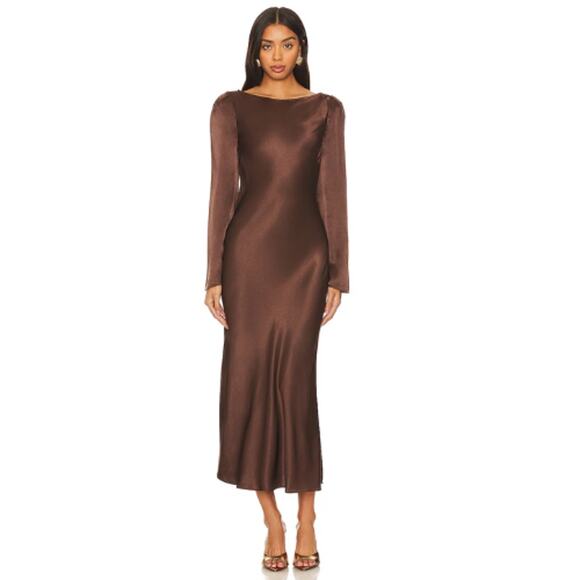 Stone Cold Fox x REVOLVE Frankie Midi Dress in Coffee Brown NWOT Size XS - Picture 1 of 3